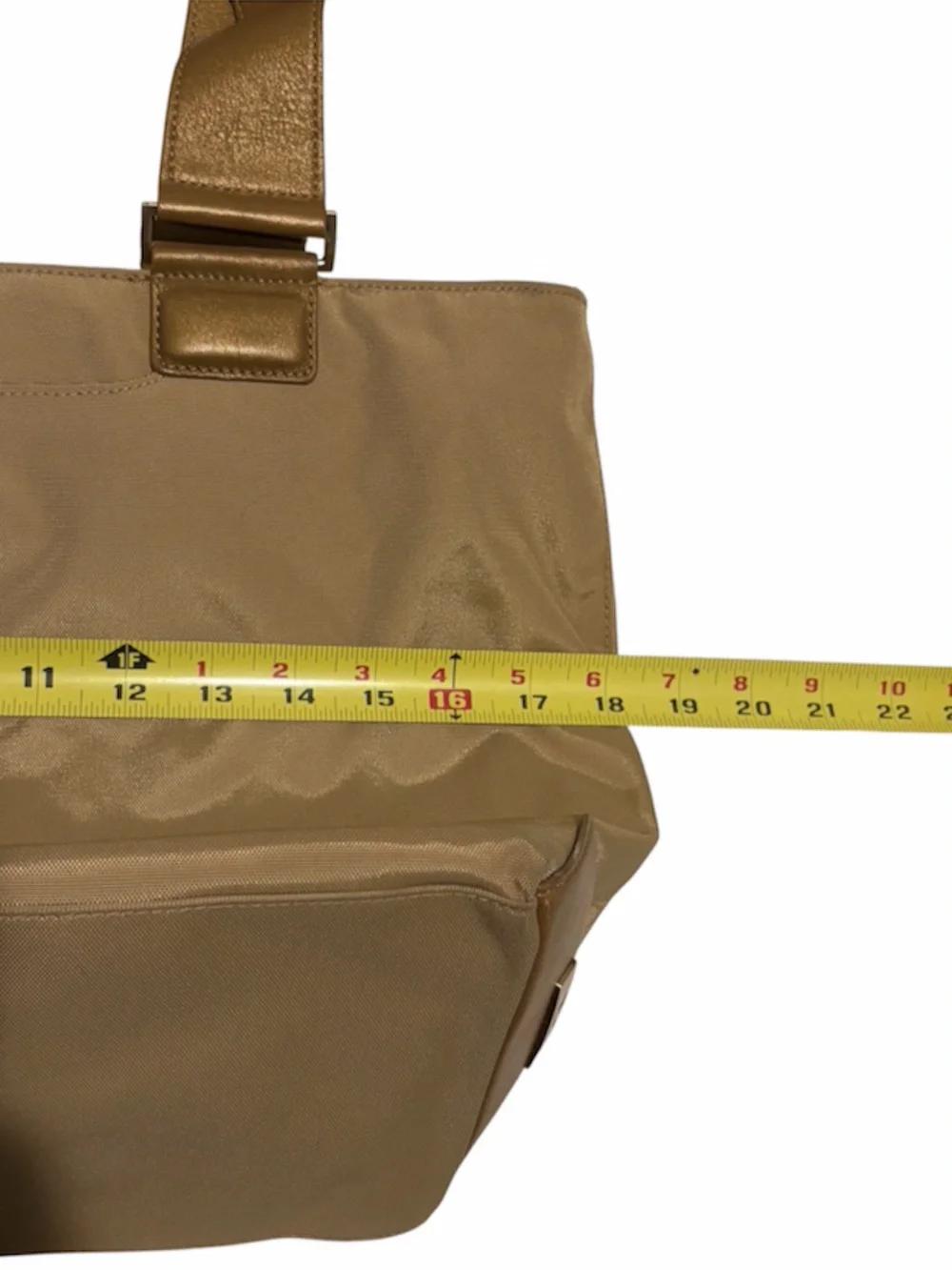 Tumi Nylon and Leather Zipper Tote Bag Purse Tan Brown Travel Commute